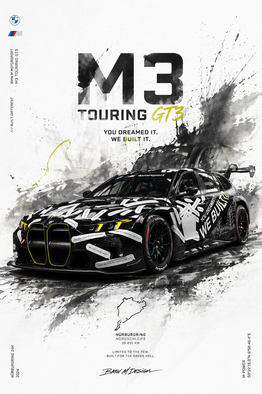 黑色 BMW M3 Touring 24H 风格海报